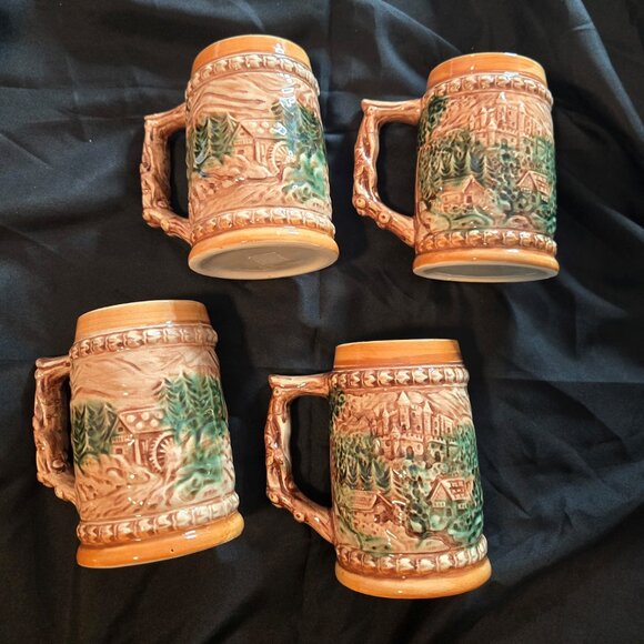 Vintage Set of Four Ceramic Porcelain German Beer Steins w/ Reliefs - Picture 9 of 12